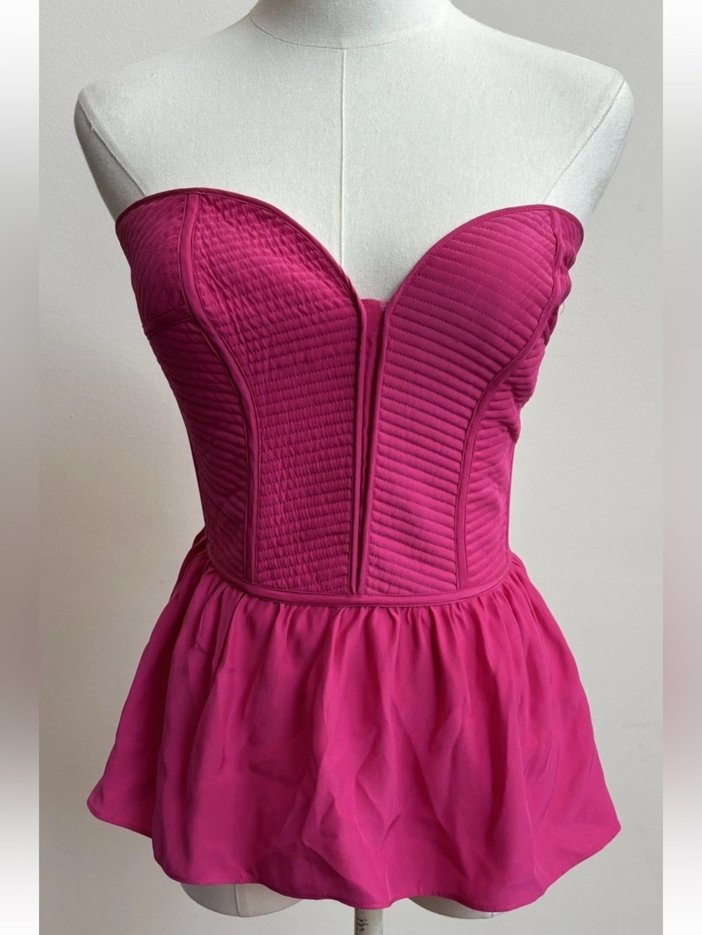 Parker 100% Silk Strapless Bustier Peplum Top Pink Corset Small